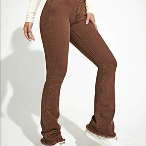 brown flare leg skinny jeans
